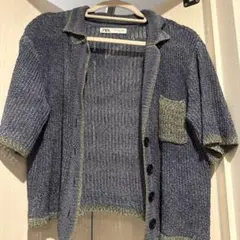 ZARA 半袖 ニットカーディガン ブルー Sサイズのサムネイル