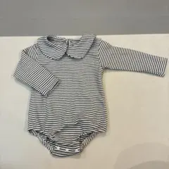 襟付き白黒ボーダーロンパース　73