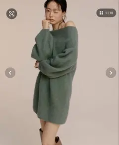 SNIDEL グリーンラクーンミニニットワンピース