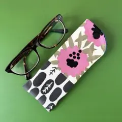 スリム 縦型 メガネケース ピンクお花 ハンドメイド