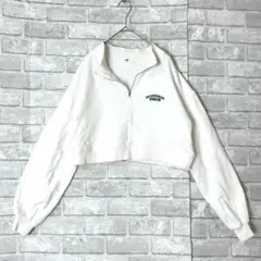 ウィゴー WEGO ハーフジップ トレーナー F グレー ショート丈 ロゴ刺繍