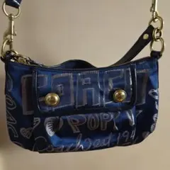 COACH ネイビー ロゴプリント ショルダーバッグ