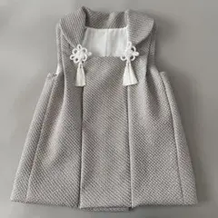 七五三　男の子　3歳　被布　正絹　総絞り　ライトグレー色