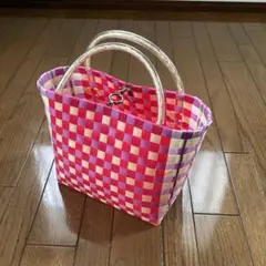 PPバンド かごバッグ ピンク系 チェック柄のサムネイル