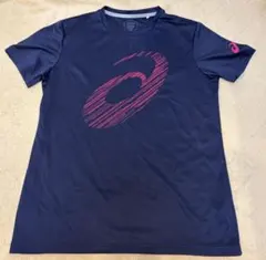 asics 吸汗速乾 ネイビー スポーツTシャツ