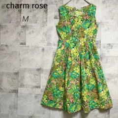 charm rose【M】ノースリーブワンピース グリーン 花柄 ボタニカル柄