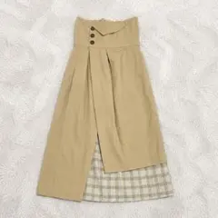 【MURUA】トレンチ風 チェック切替 アシメロングスカート ベージュ M 春秋