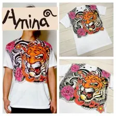 新品同様 チャイハネ amina 刺青 虎柄 ビッグ タイガー Tシャツ Fのサムネイル