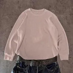 UNIQLO ワッフル サーマル 短丈 ロンT くすみピンク L
