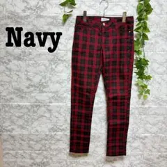 【o28】【Navy】　ブラック/レッド　チェック スキニーパンツ