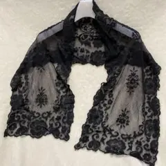 黒い花柄レースショール
