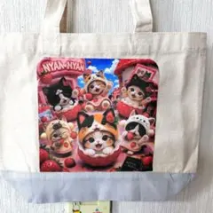 ハンドメイド 猫 パネル生地使用 巾着ミニトートバッグ - メルカリ