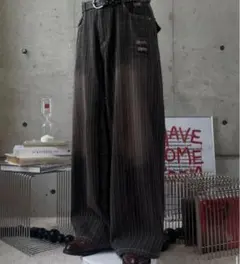 yolo ストライプヴィンテージウォッシュバギーデニム