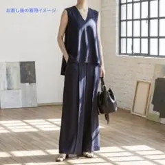 【お直し】ノーブル　バギーワイドパンツ ノースリブラウス　ネイビー　セットアップ