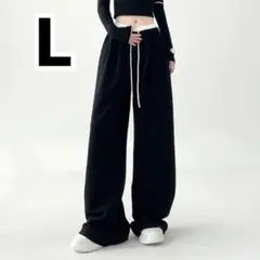 レディース　スウェット　L ワイドパンツ　イージーパンツ　ゆったり　部屋着　黒