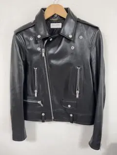 サンローランパリ　カフェレーサーレザーライダースジャケット42デニムパンツコート サンローランパリ カフェレーサーレザーライダースジャケット42