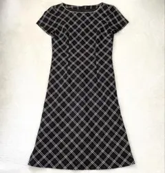 ワンピース 半袖 チェック柄 ブラック タイトシルエット パーティー 11号
