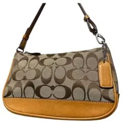 美品✨コーチ　アクセサリーポーチ　シグネチャー　ブラウン　y2k 6094