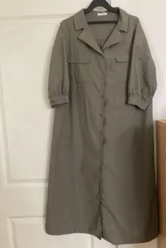 オリーブグリーン シャツワンピース 七分袖
