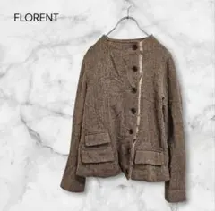 フローレント ノーカラーツィードジャケット ウール ブラウン 日本製