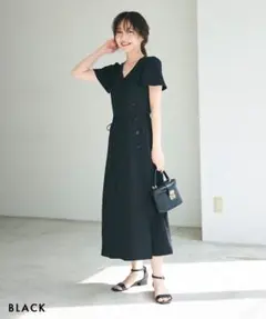 黒のボタン付きシャツワンピース BASEMENT ONLINE