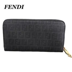 フェンディ ズッカ柄 黒 長財布 FF 財布 ラウンド ファスナー FENDI