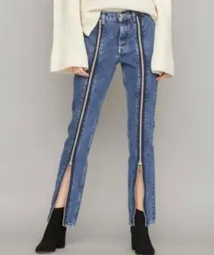 フロントジッパーデザインデニムパンツ