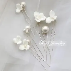 シルバーパール花ヘッドドレスヘアアクセサリーヘアピン髪飾り結婚式成人式b