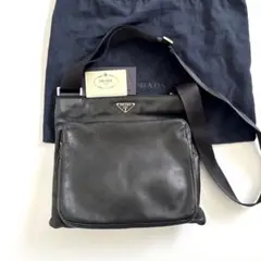 PRADA オールレザー ショルダーバッグ 三角プレート メンズ 保存袋 カード