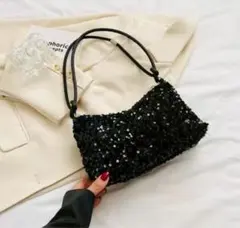 パーティバッグ　ハンドバッグ　スパンコール　ブラック　ショルダーバッグ