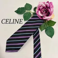 R673 セリーヌ ロゴ刺繍 ストライプ ラグジュアリー 高級 ネクタイ メンズ