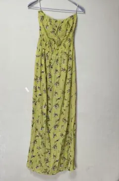 Forever21 花柄　ベアトップロングワンピース（イエロー）L