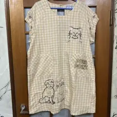 チェック柄エプロン 犬と猫の刺繍付き