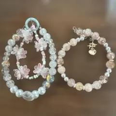 春カラーチャームとブレスレット2点セット