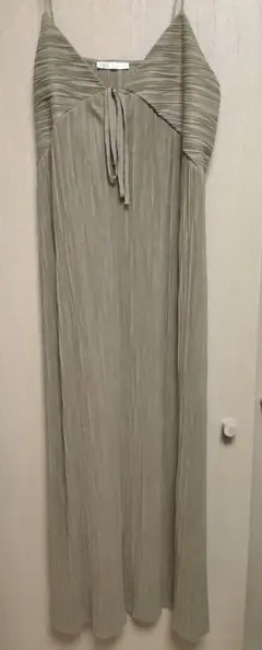 L ZARA_プリーツロングワンピース_ブラウン系