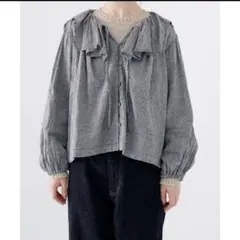 限定 nest Robe ラッフルカラーブラウス ギンガムチェック リネン混