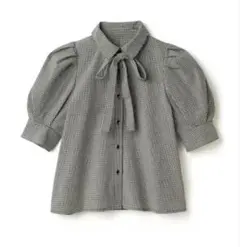 GRL リボンタイ付きギンガム柄パフスリーブブラウス[tu93b]