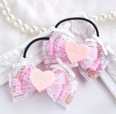 SALE(343)ゆめかわ クッキー ヘアゴム♡ ハンドメイド ピンク チェック