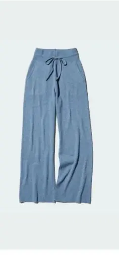 ユニクロ　ウォッシャブルリブニットパンツ　ブルー Lサイズ