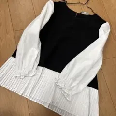 ザラ　異素材プリーツカットソー　L
