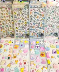 オバケーヌ 8枚 マショマロ ぷっくり ストーン付きシール 立体 シール