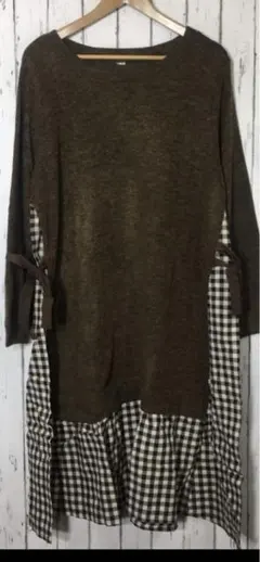 ニットワンピース　3L ブラウンチェック