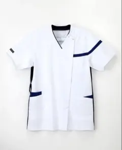 看護師 ユニフォーム LX-4162 男女兼用スクラブ Tネイビー+Rブルー Lのサムネイル