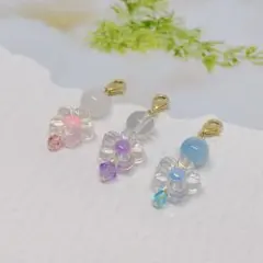 天然石とお花のチャーム【3個セット】
