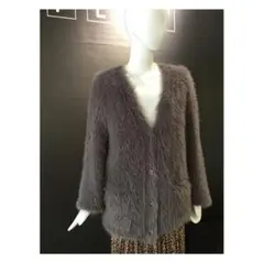 PLST/プラステ/フェザーヤーンVネックカーディガン【M】ブラック