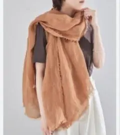 美品☆ニムニムデュアイ　プレーンガーゼストール　キャメル　麻　大判　ネパール製のサムネイル
