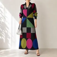 美品】プリーツプリーズ 変形 ロングワンピース マキシ丈 黒 金 5