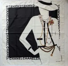 シャネル Chanel マドモアゼル シルク スカーフ ブラック×ホワイト