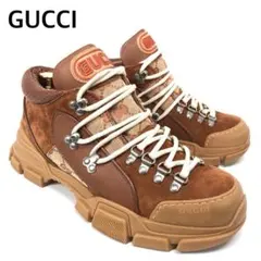 グッチ　フラッシュトレック　厚底GG柄スエードレザースニーカー　トレッキング　茶