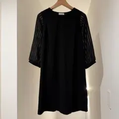 rejouir ひざ丈ワンピース ブラック シアー袖　結婚式　シンプル　綺麗